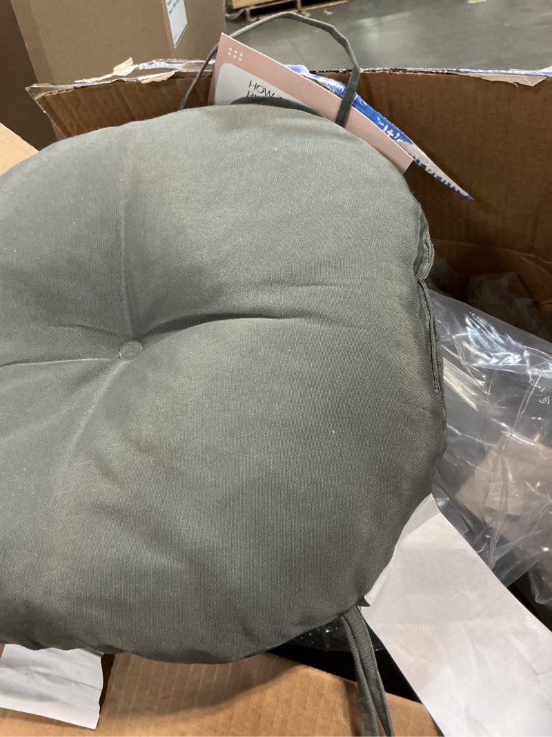 Condition photo showing As Is for dark grey bar stool seat cushions, round stool covers pads with ties non slip (12"x12"x4",1 pack) dark grey 12 inch diameter, 1 pack