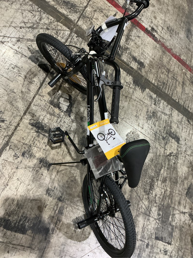 Condition photo showing As Is for hyper bicycles 20" boy's spinner bmx bike, children ages 8-13, matte black