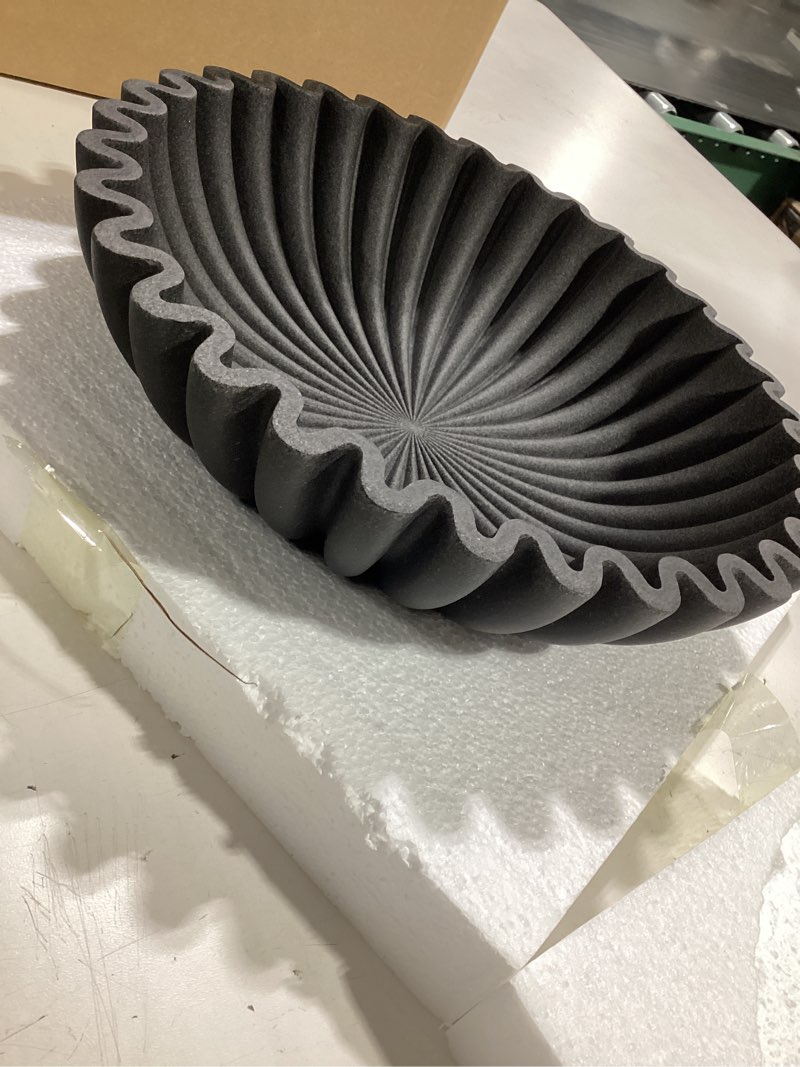 Condition photo showing Good Condition for lin chuan ruffle decorative bowl, large fruit bowl, artificial stone black | sculptural ruffle design enhances kitchen counters, entryways, and tables. durable resin finish for fruit, keys, and decor