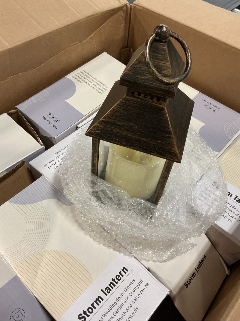Condition photo showing Good Condition for sumind 8 pack 9" decorative candle lantern with flameless candle wood grain lantern hanging vintage rustic farmhouse decor wedding decoration table centerpiece for indoor outdoor party (black)