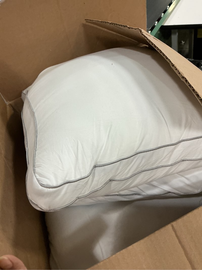 Condition photo showing As Is for pillows king size set of 2, gusseted bed pillows for sleeping 2 pack, luxury hotel quality, supportive king pillow with soft down alternative for back stomach side sleepers,machine washable