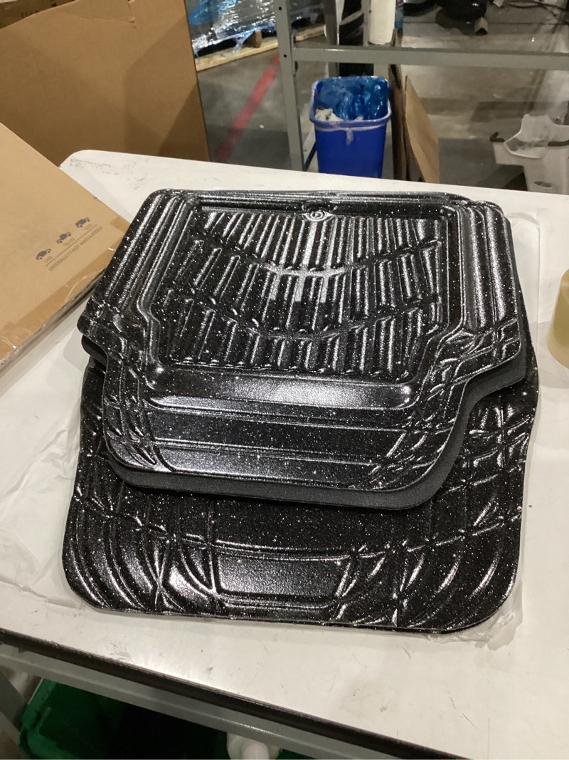 Condition photo showing Good Condition for car pass shining glitter car floor mats 3d leather waterproof all weather, universal trim to fit & anti-slip, safety & light easy clean install fit for suv,truck,auto,sedan,van 4 piece (black glitter)