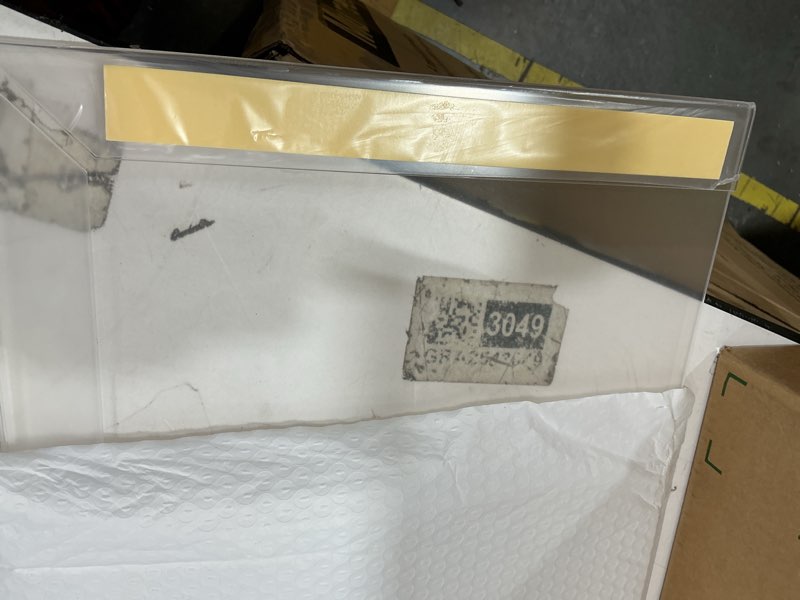Condition photo showing Good Condition for 12 x 18 inch acrylic picture frame, horizontal/vertical clear photo frame for wall with tape, no drilling floating hanging frameless picture frame, wall mount for home, school, office 12 x 18 inches