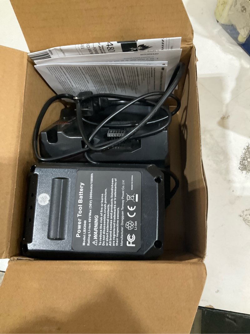 Condition photo showing Good Condition for 3000mah replacement for black and decker 40v lithium battery lbx2040 lbxr36 lbxr2036 lst540 lcs1240 lst136b lst540b lst140c lcsb2140 with lcs40 charger replace for black and decker battery charger 1battery+1charger