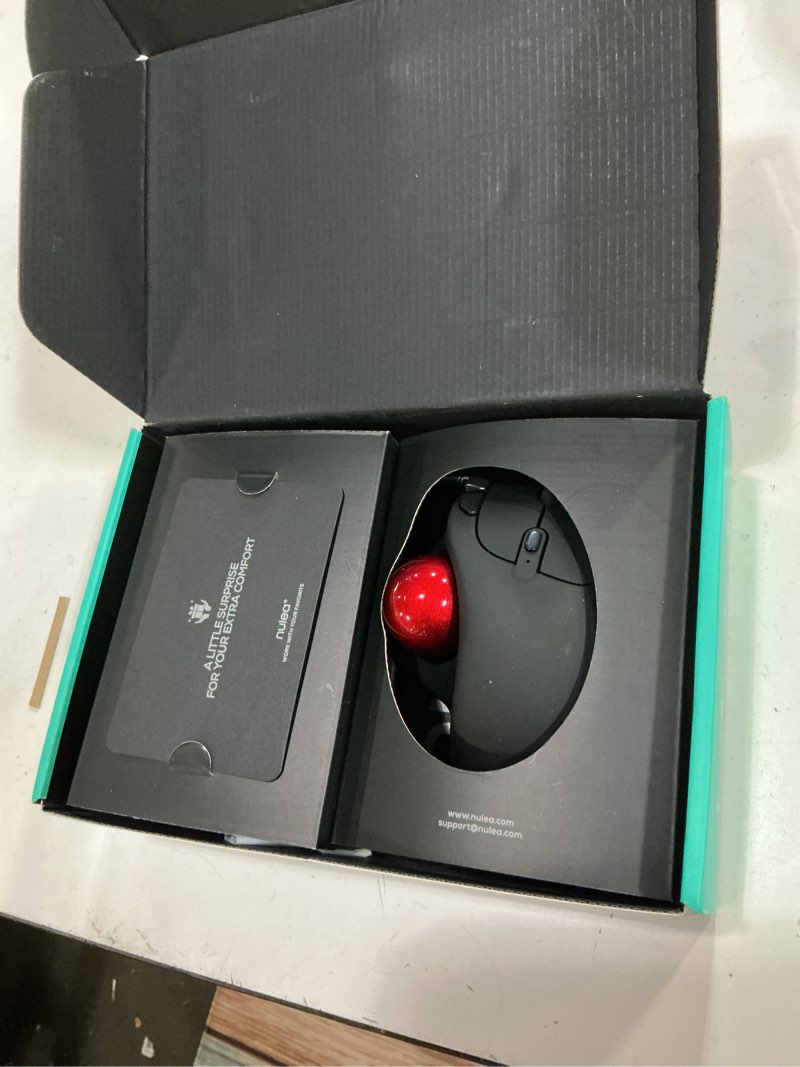 Condition photo showing New/Like New for nulea m501 wireless trackball mouse, rechargeable ergonomic, easy thumb control, precise & smooth tracking, 3 device connection (bluetooth or usb receiver), compatible for pc, laptop, mac, windows. a-red