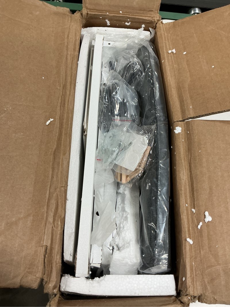 Condition photo showing Good Condition for HOMSHO 2-Tier Storage Bench, 39.4" Wide Shoe Bench with Padded Seat Cushion, Entryway Bench with 2 Barn Doors and Adjustable Shelf, White 39.4" Wide White