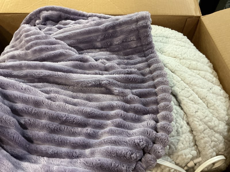Condition photo showing As Is for electric heated blanket full size - 72"x84" heating blanket with 5 heating levels & 10 hours auto off with fcc/etl certified, overheat protection & machine washable, great gift to elderly, lavender 04-lavender purple 72"x84"full