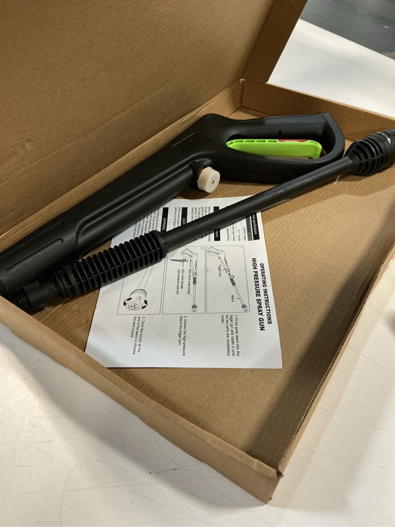 Condition photo showing As Is for pressure washer gun wand & 3-in-1 adjustable nozzle, m22-14mm fitting compatible with ryobi, powerstroke, greenworks, husky, raptor blast, electric power washer adjustable nozzle green