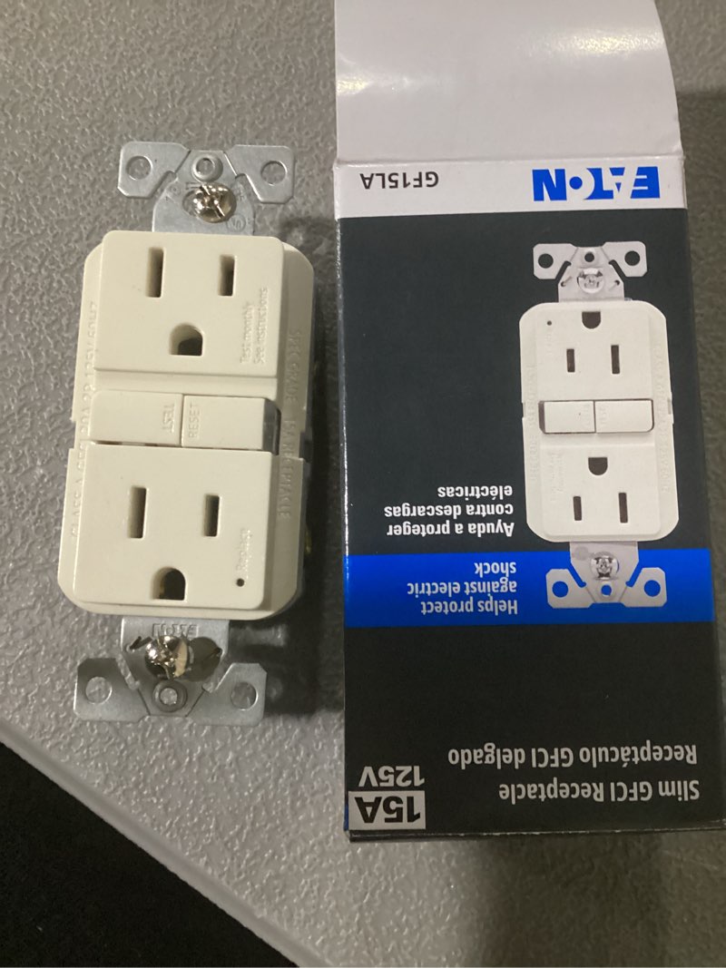 Condition photo showing Good Condition for eaton 15-amp 125-volt gfci residential decorator outlet, light almond