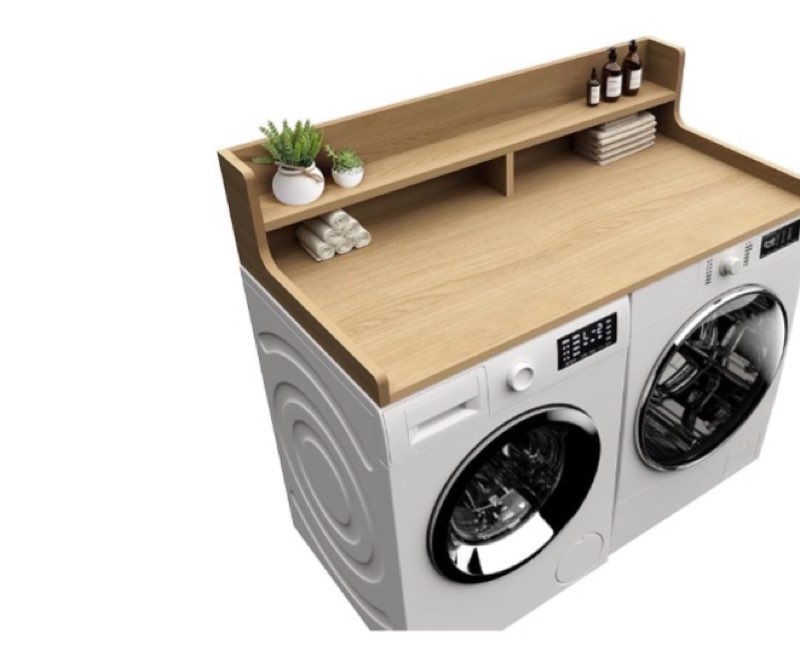 countertop, 54" x 27.55" 2-tier washer dryer topper with edge, for laundry room organization oak