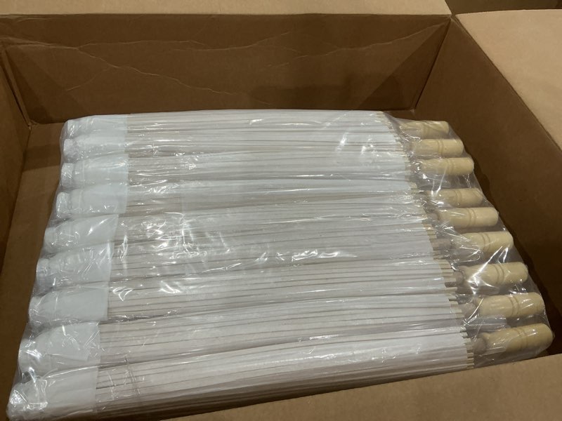 Condition photo showing Good Condition for paterr 48 pcs 33'' paper umbrellas 8'' paper fans decorative chinese japanese parasol diy painting crafts for wedding bridal party favor photography prop, white