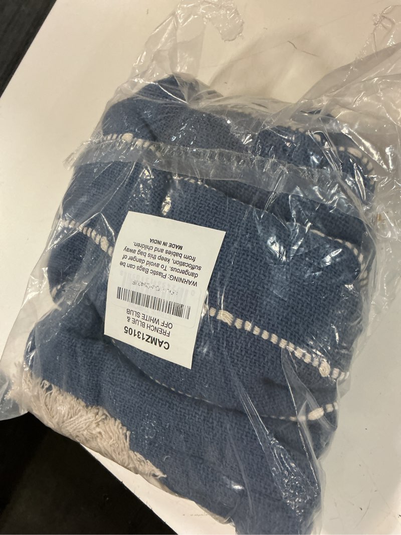 Condition photo showing Good Condition for dii striped throw collection cotton slub, hand-tied tassels, 50x70, french blue & off-white 50x70'' french blue & off-white