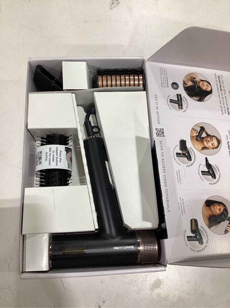 Condition photo showing Good Condition for shark speedstyle pro professional performance high-velocity hair dryer system with scalp shield and iq speed styling & drying suite, straight and wavy hair, lightweight, ionic, no heat damage, hd731 speedstyle pro-straight & wavy hair