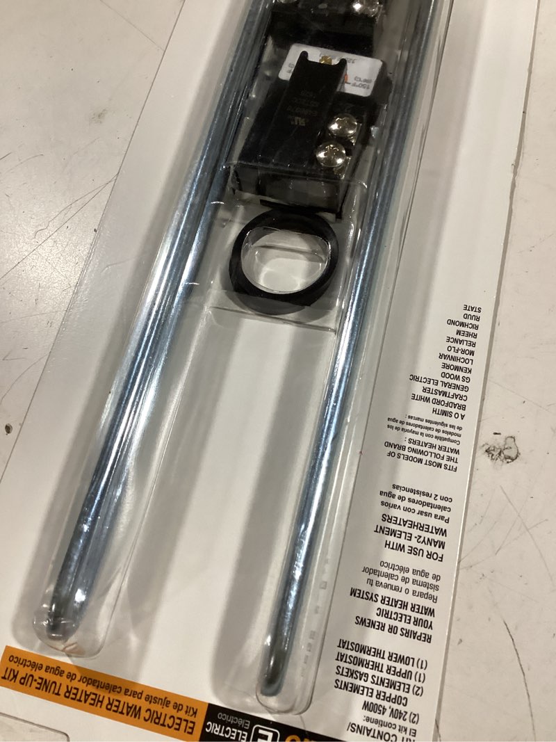 Condition photo showing New/Like New for ewh-01 electric water heater tune-up kit, includes two water heater thermostats, two water heater heating elements - 4500w 240v, t-o-d style thermostat, water heater replacement parts