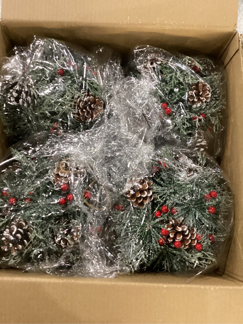 Condition photo showing New/Like New for Sosation 4 Pcs 10 Inch Prelit Artificial Christmas Kissing Ball Decoration with Hanging Pine Cones, Frosted Branches and Berries for Home and Party Decor