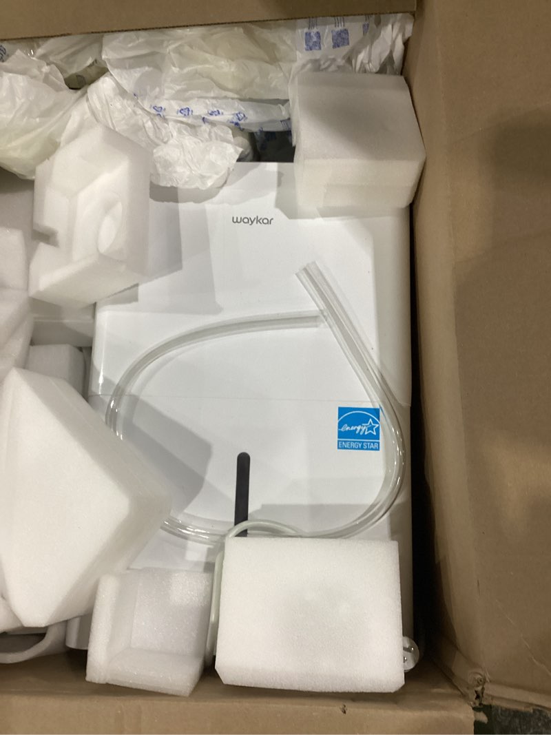 Condition photo showing Good Condition for ** not tested ** waykar 150 pint energy star dehumidifier for large rooms up to 7,000 sq. ft. for home, basement, commercial, industrial, with drain hose & tank, auto defrost, ultra quiet, smart auto comfort mode 150 pints 7000 sq. ft.