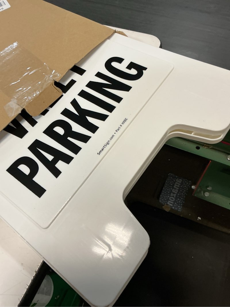 Condition photo showing As Is for smartsign 25 x 12 inch “valet parking” two-sided folding floor sign, digitally printed plastic, green, black & white