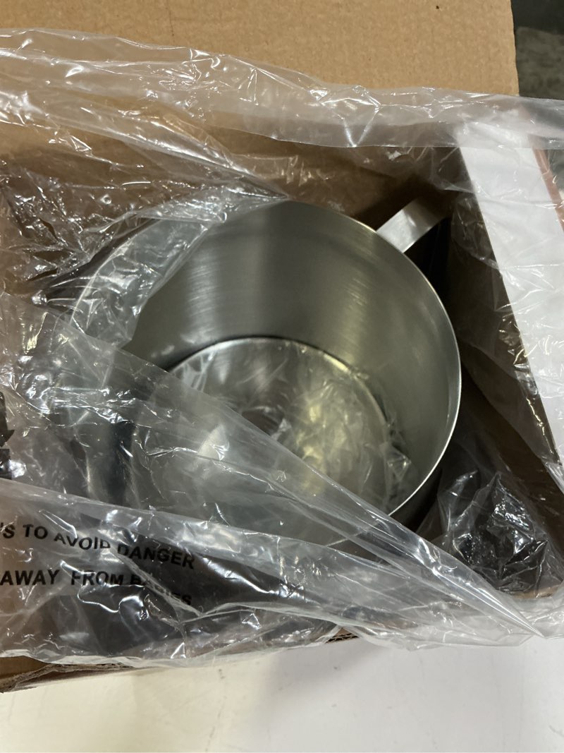 Condition photo showing New/Like New for 119oz 304 stainless steel deep fryer pot with basket & strainer, large capacity bacon grease container for kitchen,frying, cooking, camping,oil filter container - dishwasher safe (119oz/3.5l/3.7qt) 3.7 quarts