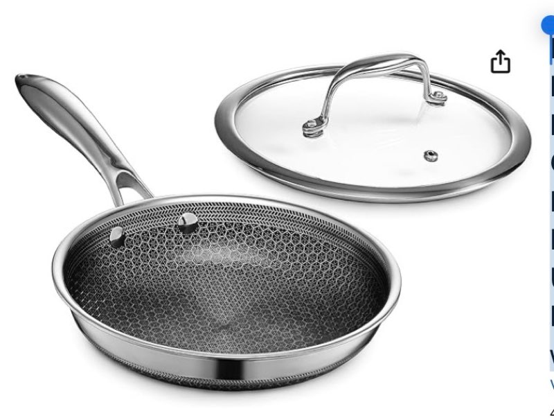 HexClad Hybrid Nonstick 8-Inch Frying Pan with Tempered Glass Lid, Stay-Cool Handle, Dishwasher-Friendly, Oven-Safe Up to 900°F, Induction Ready, Compatible with All Cooktops