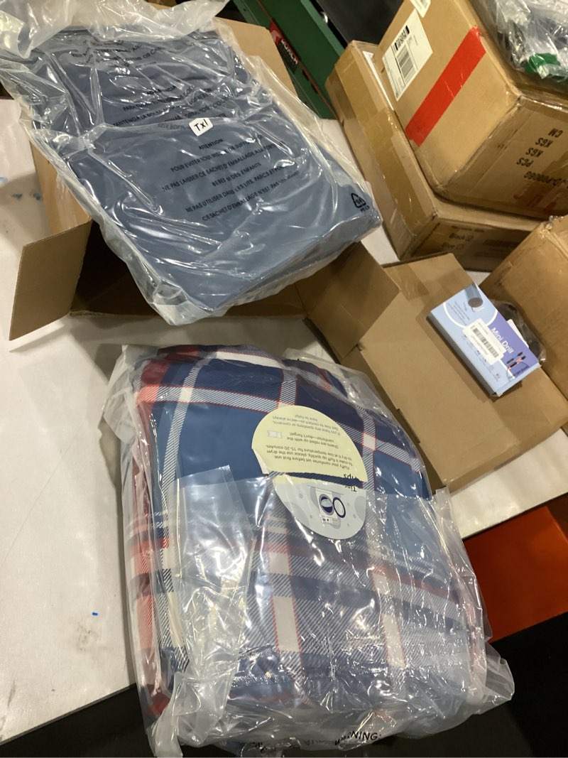 Condition photo showing New/Like New for Plaid Twin XL Comforter Set Navy Red, Bedding Set 5 Pieces for Boys Girls Teen, Lightweight Bed in a Bag for Dorm with Sheets, Pillowcase & Sham Navy Red Twin XL Size 5 Pieces