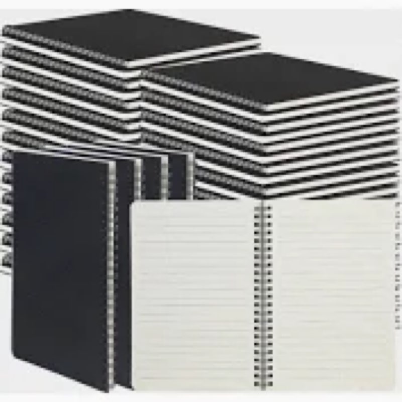miikoul 100 Packs A5 Spiral Notebooks, Black Ruled Notebooks Bulk, 8.3"×5.5", 60 Sheets/120 Pages, H