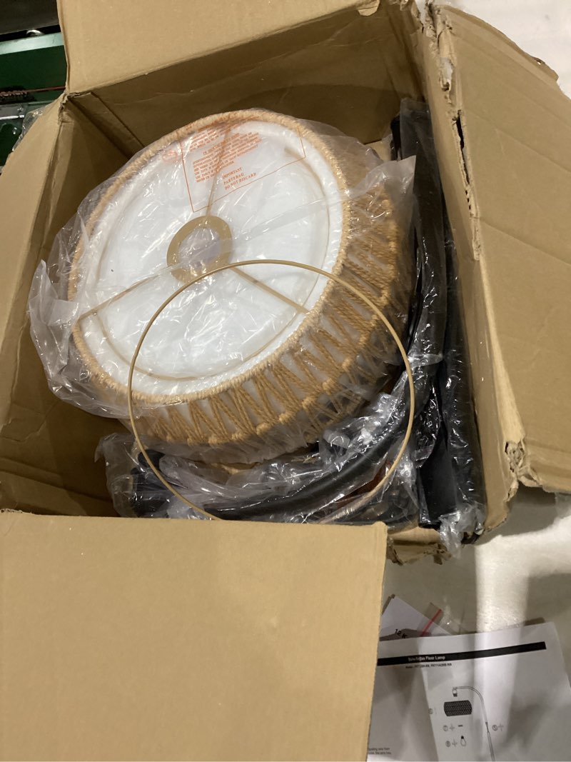 Condition photo showing New/Like New for Boho Rattan Floor Lamp with Shade - 12W Bright LED Bulb, Adjustable Height 48-60 Inch, Remote Control 3 Color Temperatures, Handwoven Arc Standing Light for Living Room