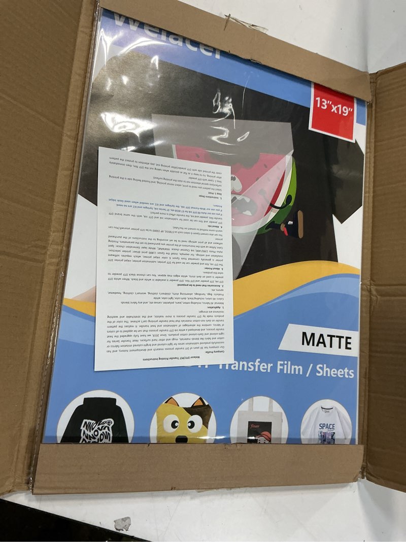 Condition photo showing Good Condition for DTF Transfer Film 13x19 Inch 100 Sheets Double-Sided Matte DTF Film, PET Heat Transfer Paper for Inkjet Printer DTG Printer Direct Print On T Shirts Textile(Hot & Cold Peel) A3 Plus(13''x19'')-100 Sheets