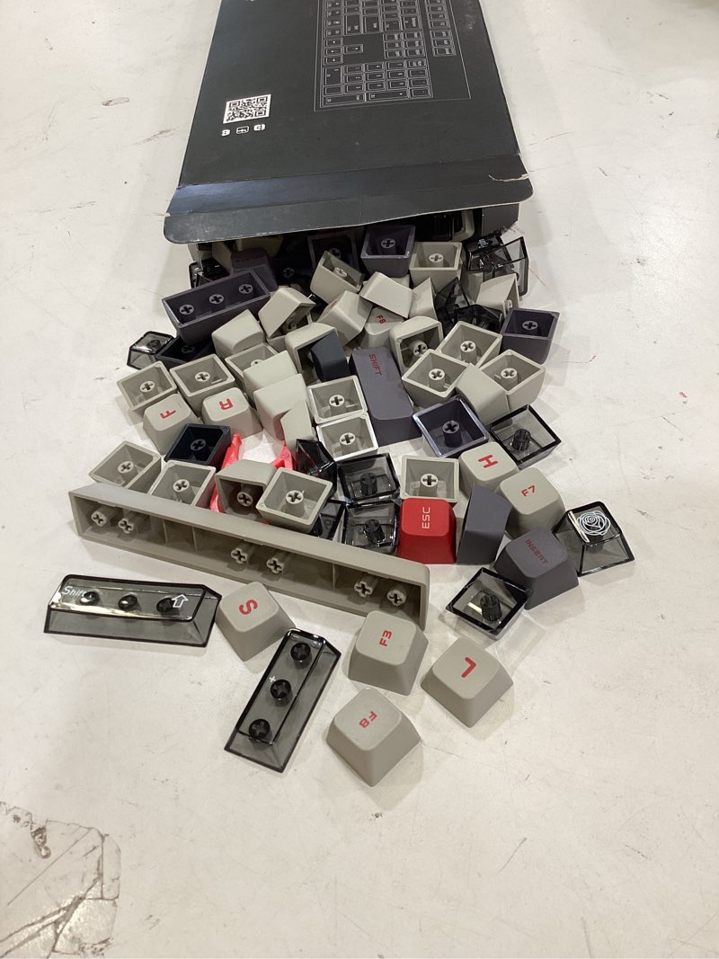 Condition photo showing As Is for dagaladoo black, grey, red, clear keyboard keycaps,transparent keycaps 60 75 100 percent,crystal jelly key cap set,shine through key caps.,cherry profile key caps for mx switches mechanical keyboard