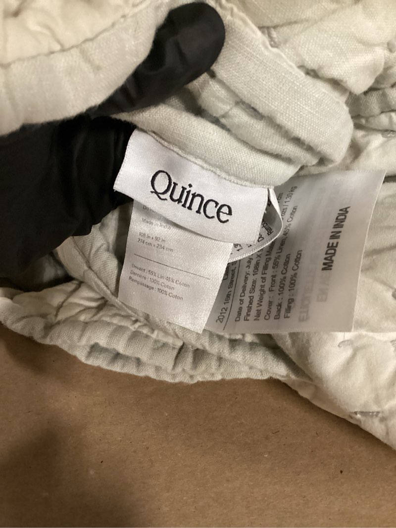 Condition photo showing As Is for european linen cotton stitch quilt, king/cal king, mist