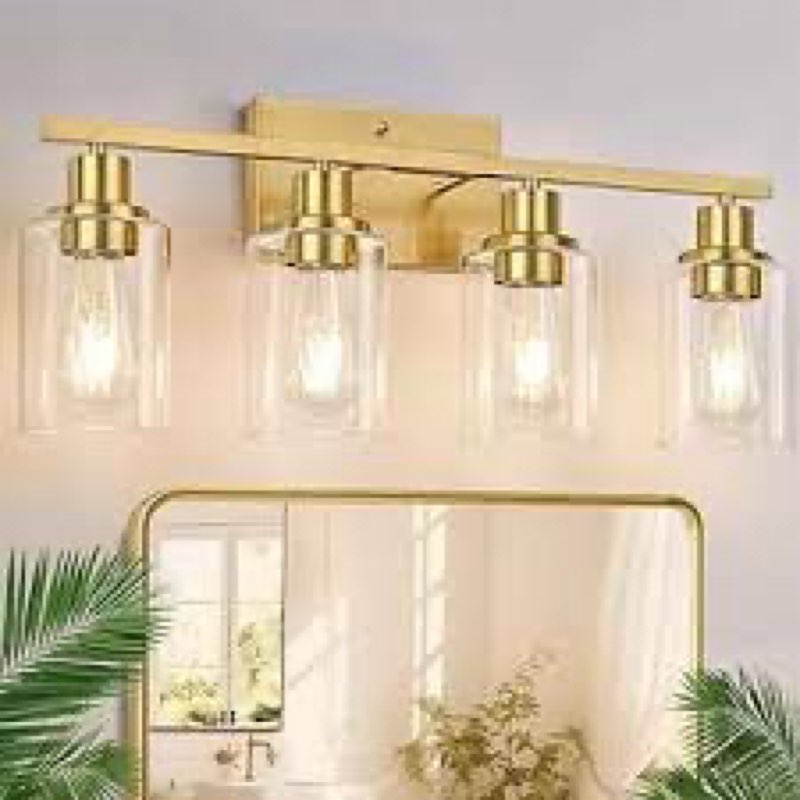Blinghy 4-Light Bathroom Light Fixtures, Gold Modern Vanity Light with Clear Glass Shade, Bathroom L