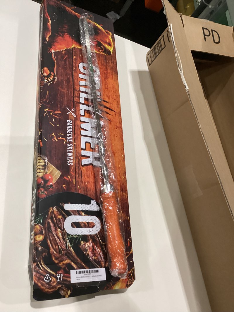 Condition photo showing Good Condition for premium bbq skewers with wooden handles 23.6" shish kabob skewers stainless steel long & reusable kabob sticks barbecue skewers for grilling set of 10 piece (10, 23.6 inches) 23.6 inches 10