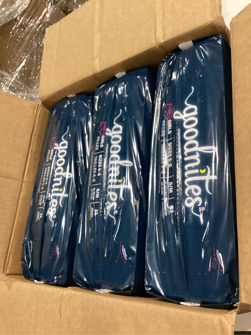 Condition photo showing New/Like New for Goodnites Girls' Bedwetting Underwear, Size S/M (43-68 lbs), 99 Ct (3 Packs of 33), Packaging May Vary Small/Medium 99