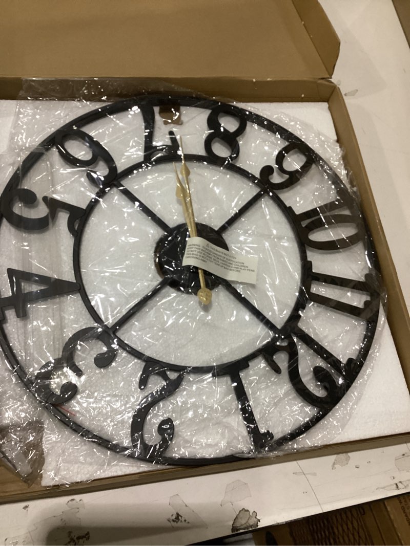 Condition photo showing New/Like New for LEIKE Large Wall Clock, 18.5" Silent Non-Ticking, Battery Operated, Oversized, Decorative Retro Black Metal Clock for Living Room,Farmhouse, Dinner Room,Indoor, Outdoor(47cm, Black Arabic Number) 19 Inch Black-arabic Number