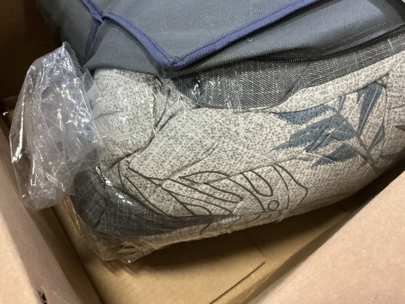 Condition photo showing As Is for ALESSEL Natural Cotton 3pcs Botanical Comforter Set - Queen Size, Dark Gray Comforter with Blue & Gray Leaves, Reversible Lightweight Floral Bedding Sets Full/Queen (90"×90") Leaves-dark Gray