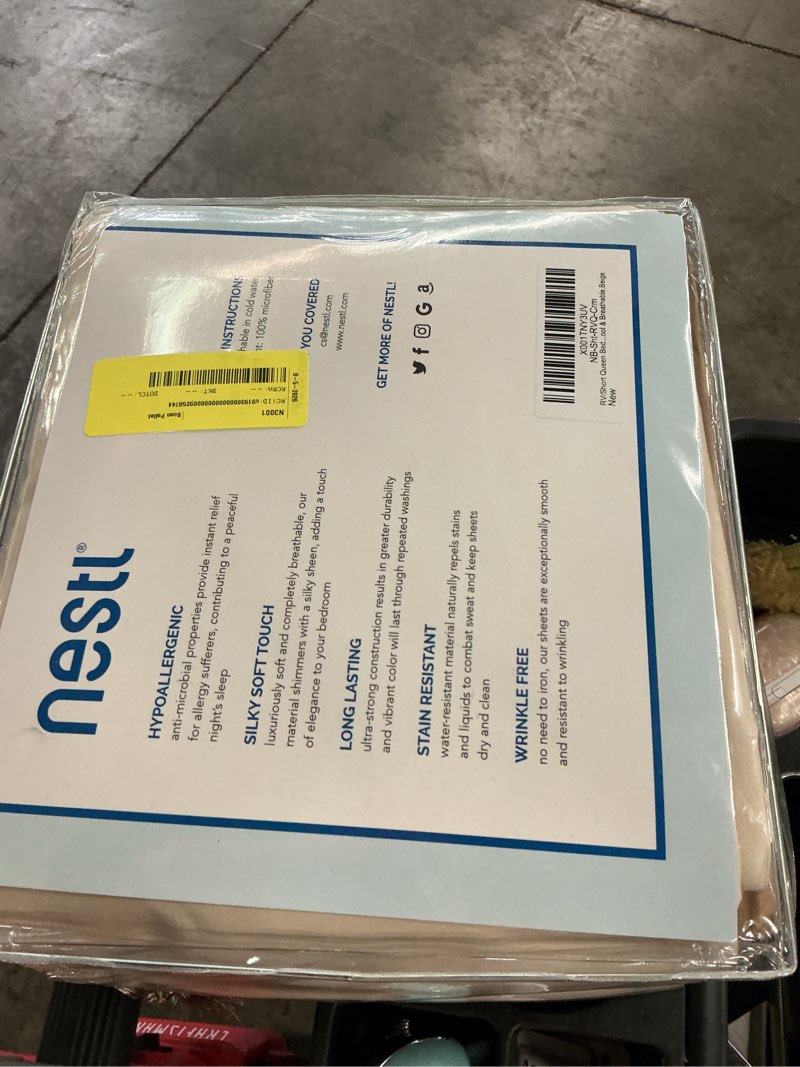 Condition photo showing New/Like New for nestl beige cream short queen sheets for rv, hotel luxury rv queen sheets set, 4 piece fitted bed sheet set and pillowcases, super soft, wrinkle-free, and breathable camper bedding