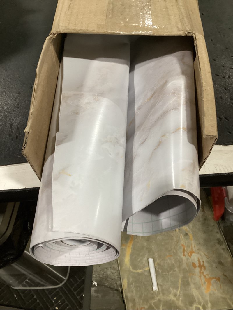 Condition photo showing As Is for rabbitgoo marble contact paper for countertops, self adhesive peel and stick wallpaper, removable kitchen counter top contact paper for old furniture, gold matte granite, 23.6 x 196.8 inch 23.6" x 196.8" matt