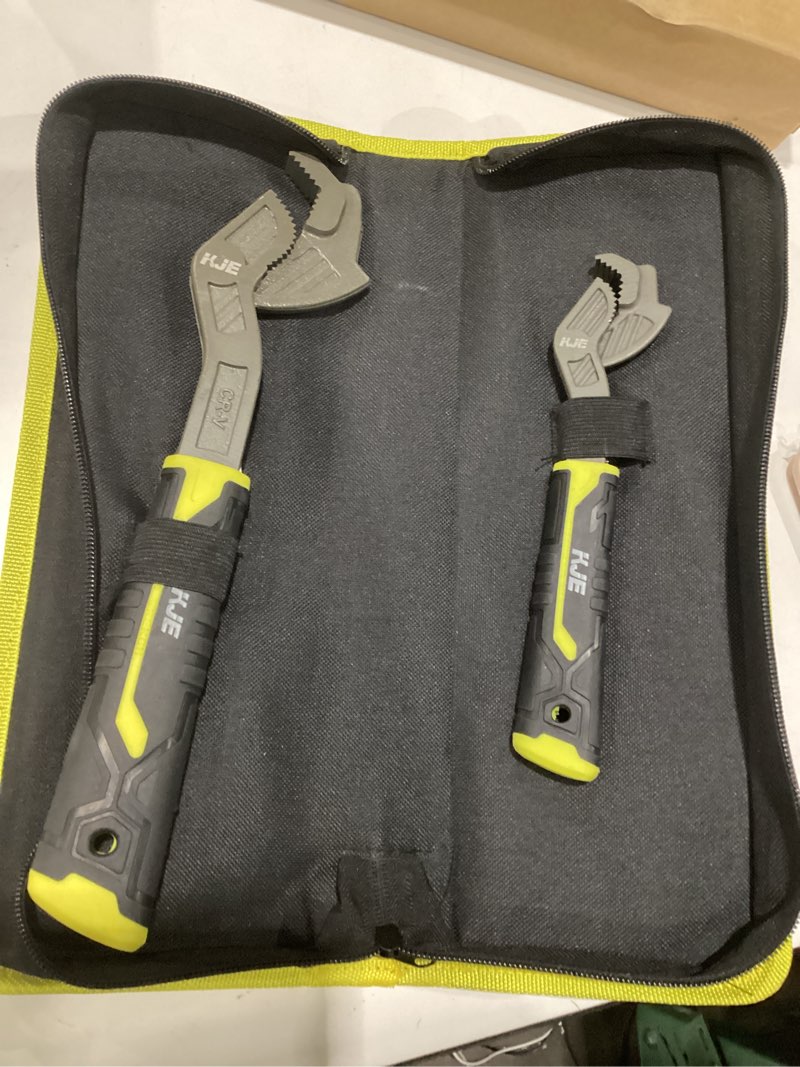Condition photo showing Good Condition for kje 2pcs 8” and 12” self-adjusting pipe wrench set?self adjusting wrenches, self-locking wrench set with 3/8 to 1-3/4 inch jaw open, for pipe fittings and nuts 2pcs 8” 12”