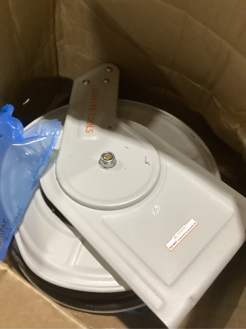Condition photo showing Good Condition for giraffe tools pressure washer hose reel 65ft, 3200 psi power washer hose reel, pressure washer retractable hose reel, heavy duty, wall/floor mounted, silver