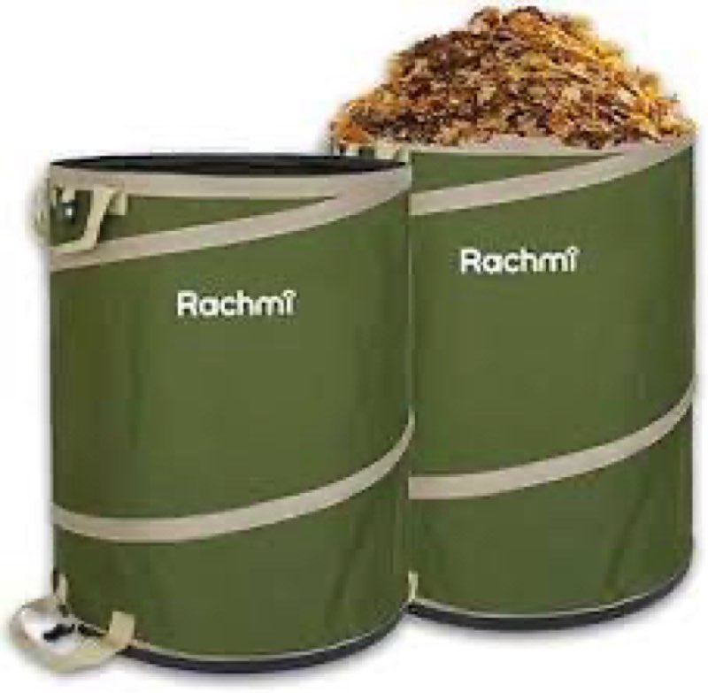 Rachmi 40 Gallon Collapsible Trash Can 2-Pack | Reusable Outdoor Pop-Up Yard Waste Leaf Bag Garden G