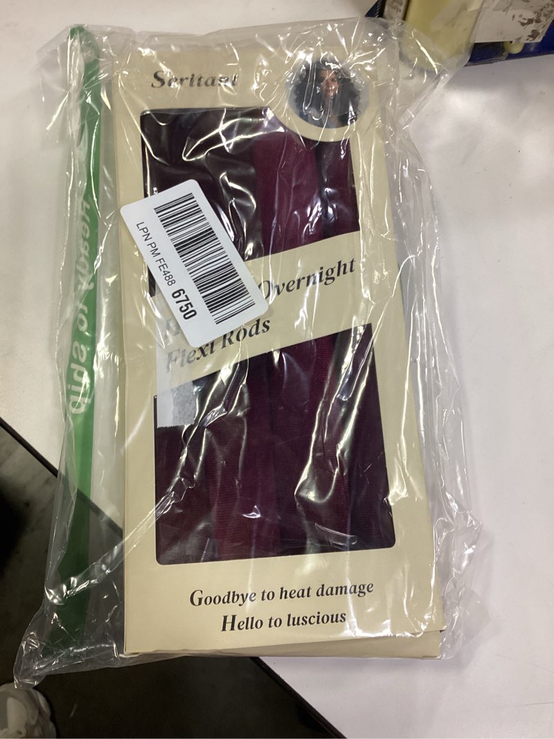 Condition photo showing New/Like New for Heatless Curls Overnight Hair Curler - 4 Pcs Curling Rod to Sleep In, Velvet Hair Rollers with Satin Hair Scarf Burgundy