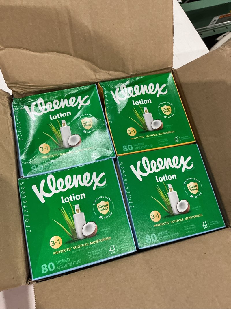 Condition photo showing Good Condition for kleenex lotion facial tissues with coconut oil, 8 cube boxes, 80 tissues per box, 3-ply white 80 tissues (pack of 8)
