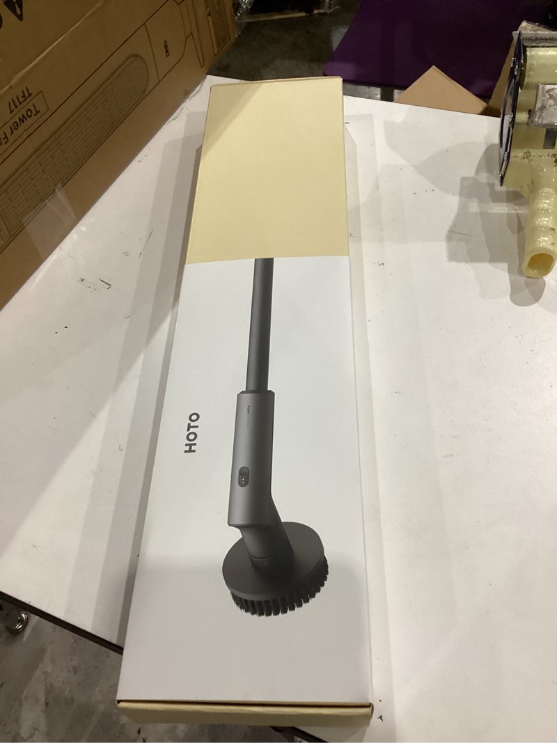 Condition photo showing Good Condition for hoto cordless electric spin scrubber, ipx7 full body waterproof bathroom cleaning brush, max 22 in-lb, shower scrubber brush with long handle, 6 brush heads, power scrubber for bathroom, floor, tile
