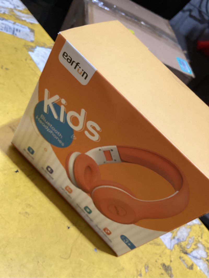 Condition photo showing As Is for earfun k2 kids bluetooth headphones for school, kids headphones with mic | volume limited, 40h playtime, built-in mic, stereo sound, foldable over-ear headphone for kids/toddler/travel/tablet, orange
