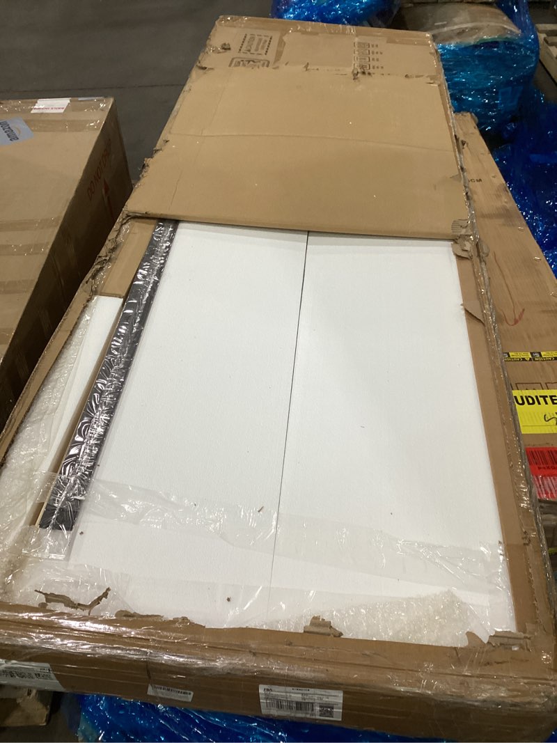 Condition photo showing New/Like New for Preassembled Bifold Barn Door 48 x 84 in (Double 24x84in) with Bi-fold Door Hardware Kit, Frosted Glass Cross Transparent, Pre-Drilled Holes, French Glass Doors, Wood Slat, Fit 48in Opening 48(24x2)x84“ Burlywood