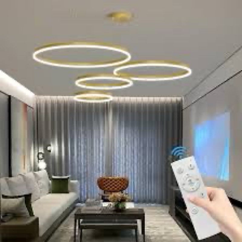 mikeru modern led chandelier light, ceiling pendant light fixtures with remote control 3000k-6500k a
