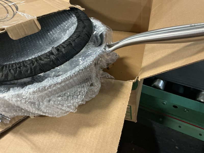 Condition photo showing As Is for MICHELANGELO 12 Inch Stainless Steel Frying Pan with Lid, Nonstick with Honeycomb Coating, Triply Skillet - Induction Compatible 12-Inch