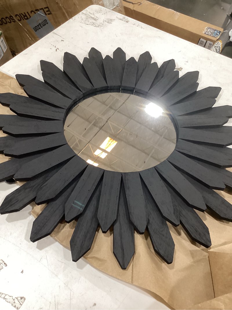Condition photo showing Good Condition for 21 inch black wall decor vintage mirror, boho style, wooden frame, easy to hang, ideal gift black 21 inch (1 pack)