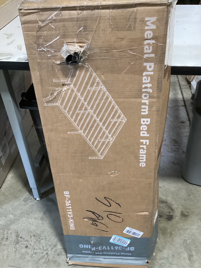 Condition photo showing Good Condition for olixis metal king bed frame - 14in high with storage space, no box spring needed with sturdy steel s