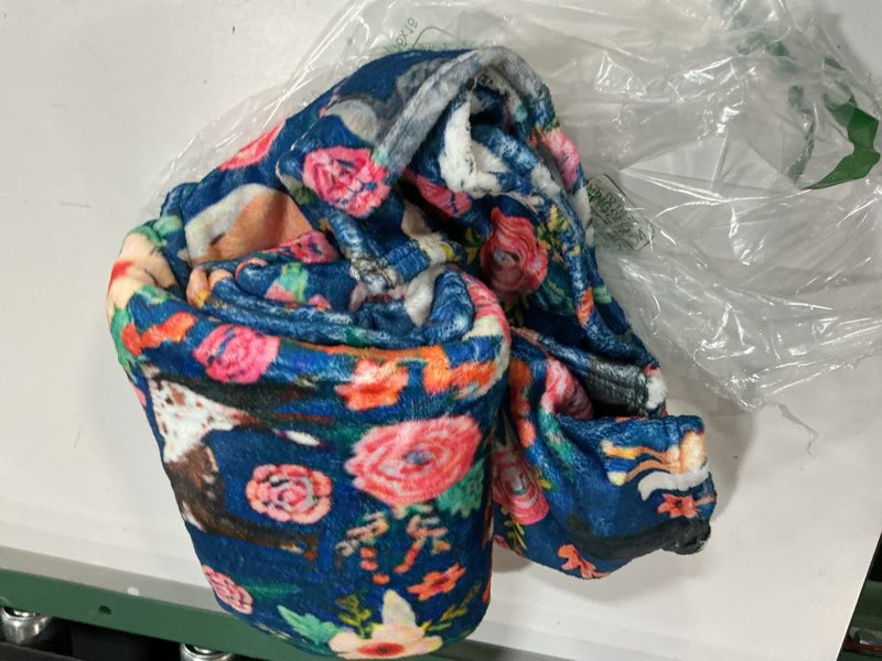 Condition photo showing As Is for horse blanket gifts for girls women western horses flowers animal fleece flannel throw blankets soft lightweight horse plush stuff blue throws for kids adults bed sofa decor 60" x50 blue horse with flower 60"x50" for teenager