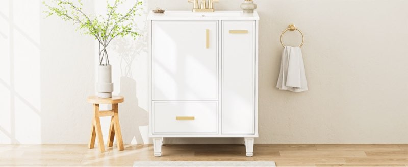 ZNTS 24" Bathroom Vanity with Sink, Bathroom Cabinet with Door Shelf, Deep Drawer, 2-Tier Pull-Out N759P269734K